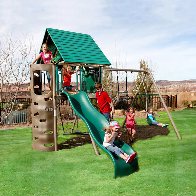 cedar summit copper ridge 3 slide cedar playset costco